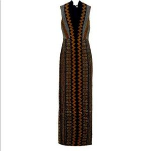 Tory Burch NWT Navy Smocked Crepe de Chine Ruffle Trim Designer Maxi Dress Gown